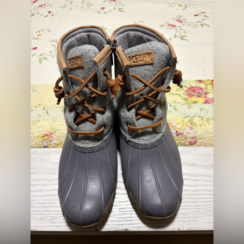 Sperry Light Gray Suede with Tan Accent boots